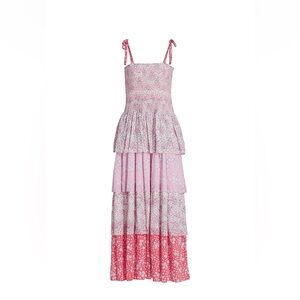 LoveShackFancy Caressa Tiered Ruffle Maxi Dress - Strawberry Melange (Size L)
